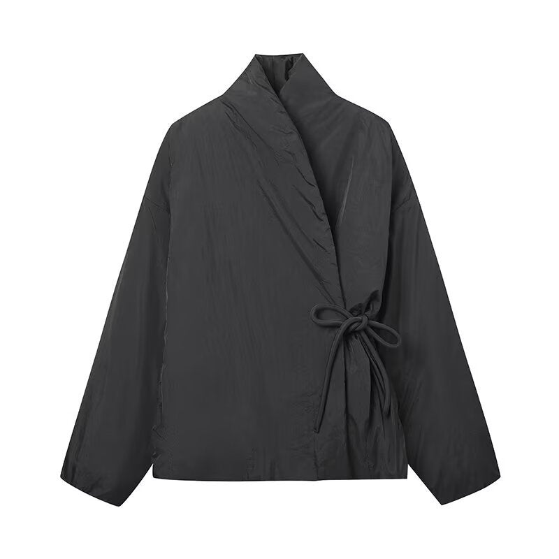 Damen modulare Wickeljacke mit taillierbarem Design und hohem Kragen Stalluxe