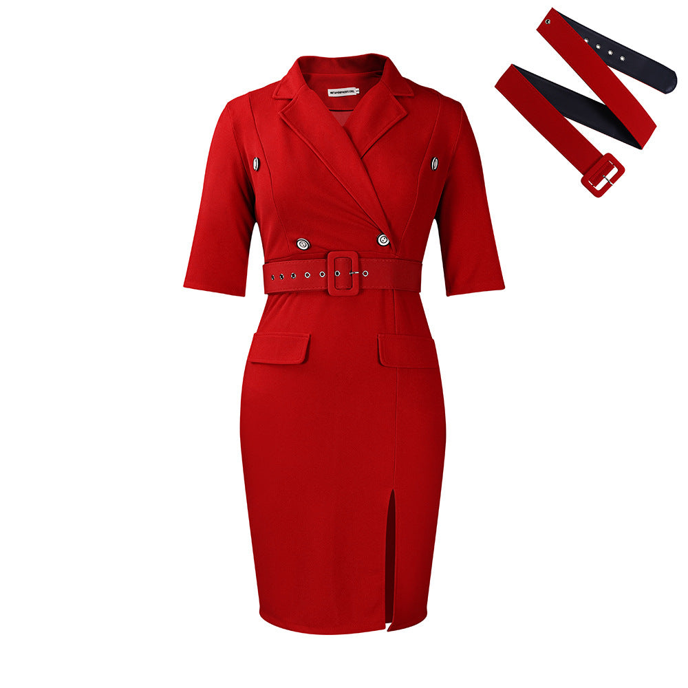 Damen Elegantes Etuikleid mit tailliertem Blazer-Oberteil und schickem Schlitz Stalluxe
