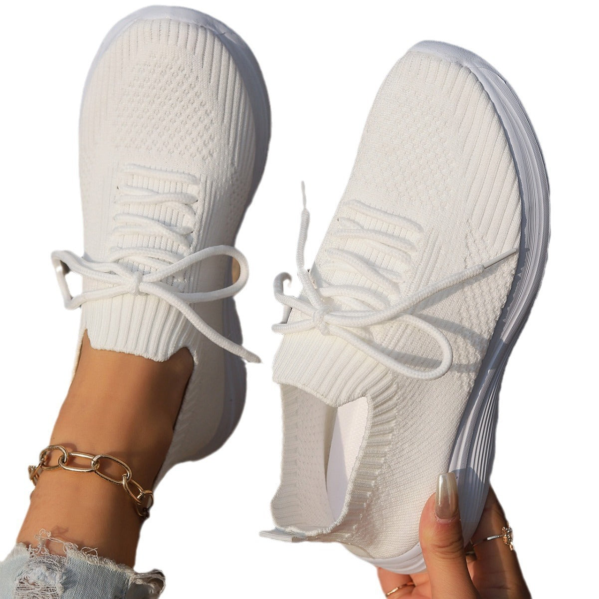 Damen Atmungsaktive Sportliche Sneakers mit elastischem Strick-Obermaterial Stalluxe