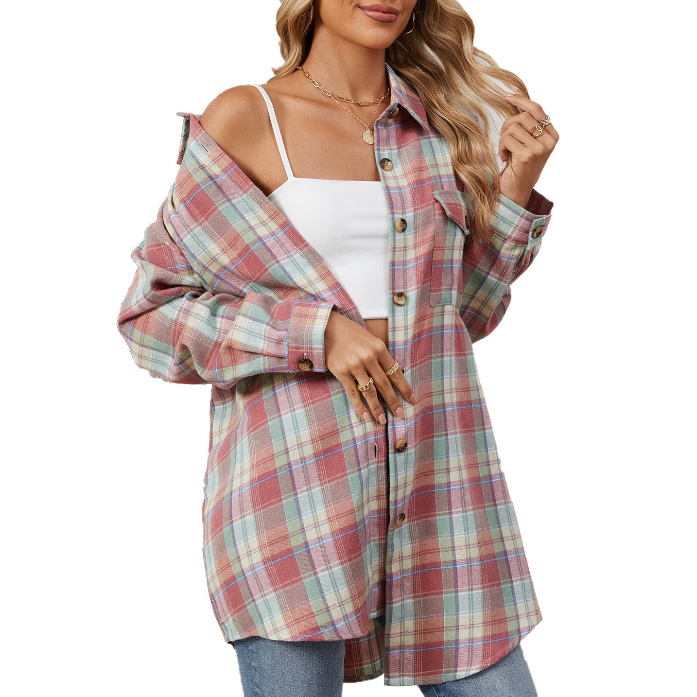 Damen Oversized Karobluse mit legerem Schnitt und Knopfdetails Stalluxe