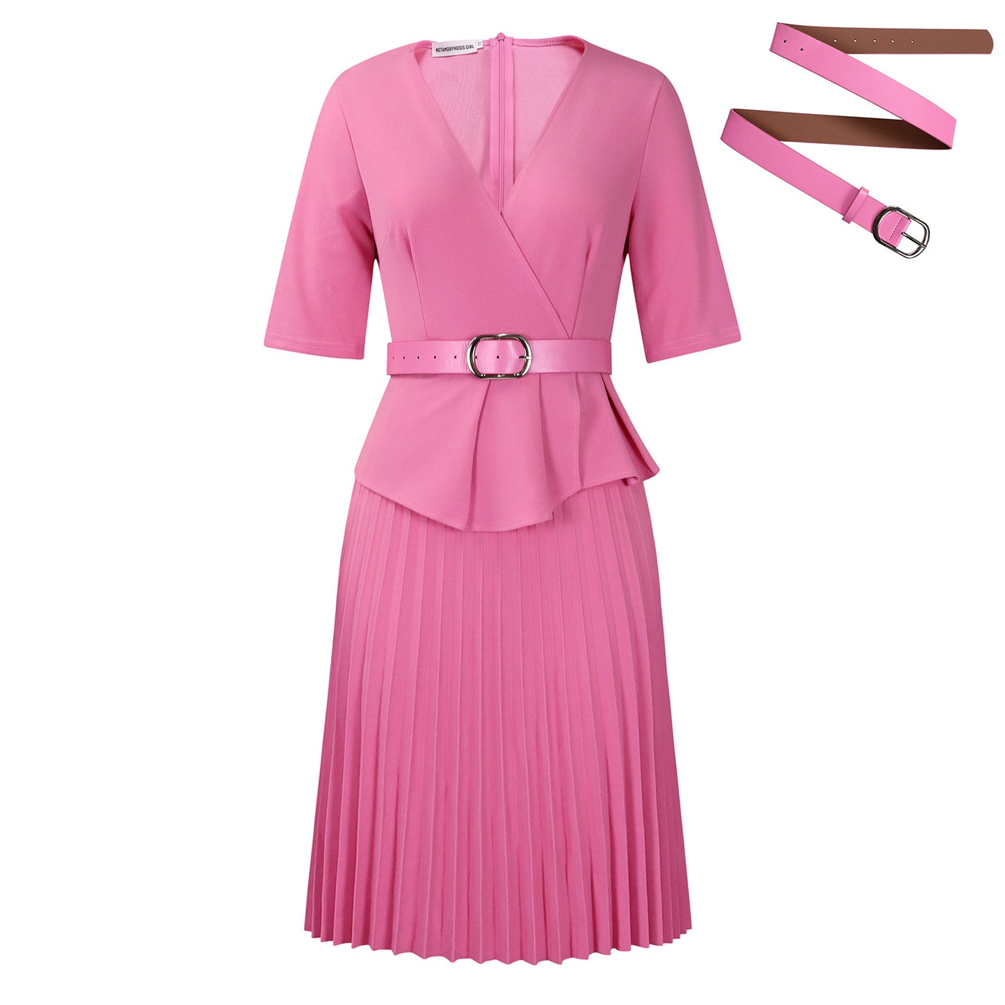 Damen Plissiertes Wickelkleid mit eleganter Taillierung und Gürtel Stalluxe