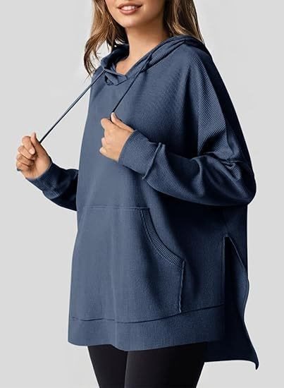 Damen Oversized Kapuzenpullover mit seitlichen Schlitzen und praktischen Taschen Stalluxe