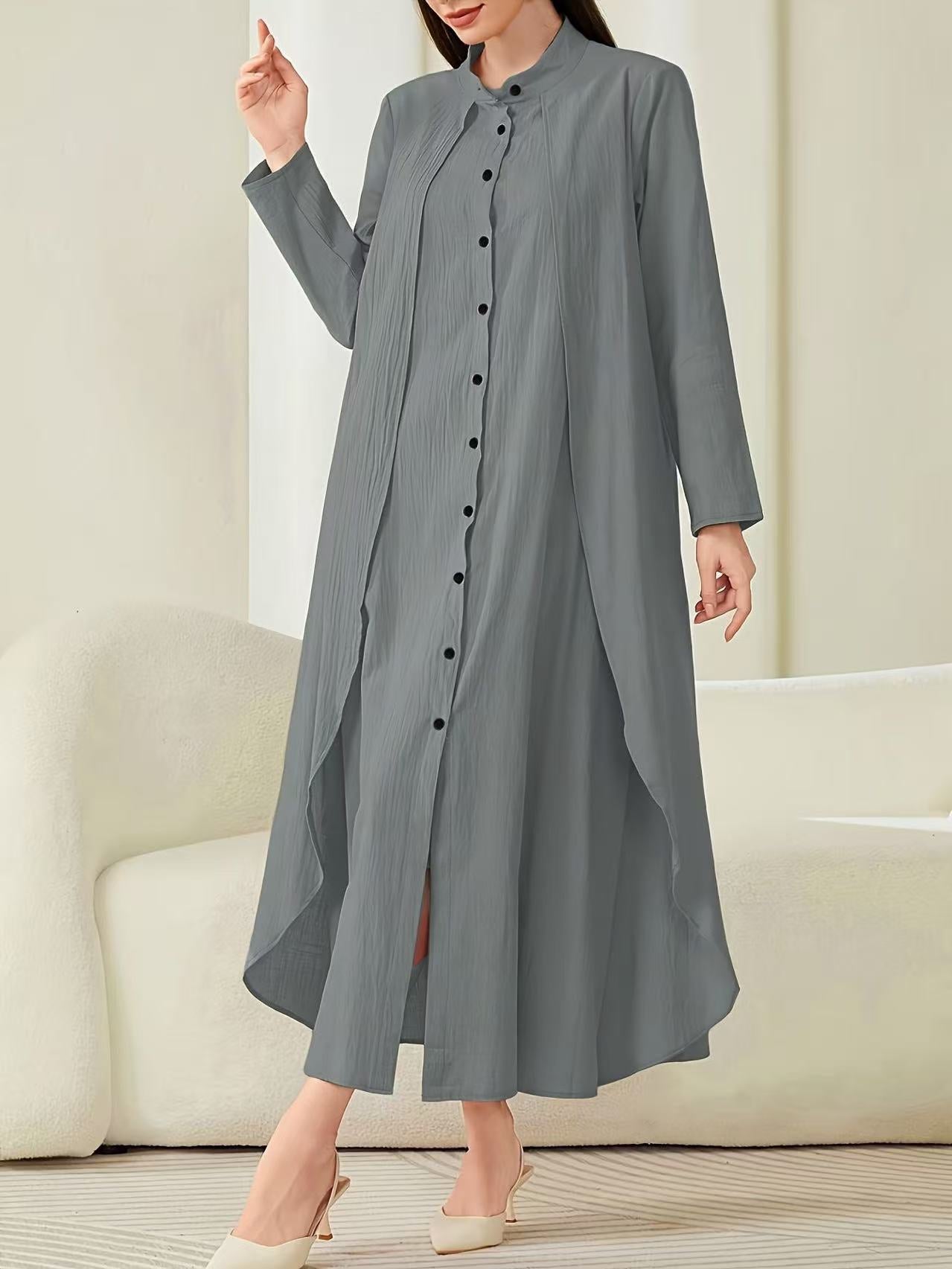 Damen Midi-Kleid mit fließendem Schnitt und Knopfleiste Stalluxe