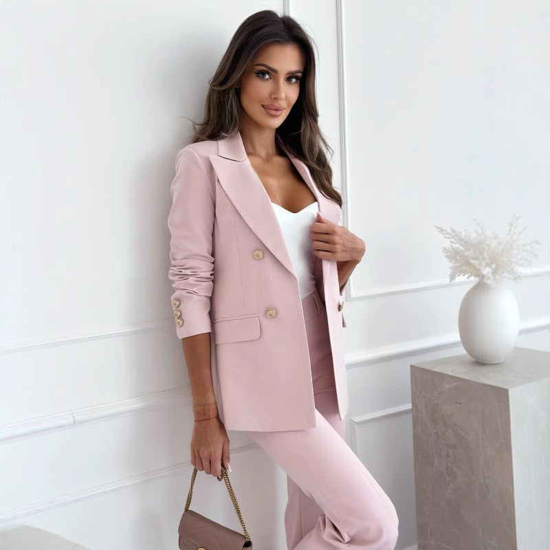 Damen eleganter Doppelreiher Blazer mit goldenen Knöpfen und taillierter Schnitt Stalluxe