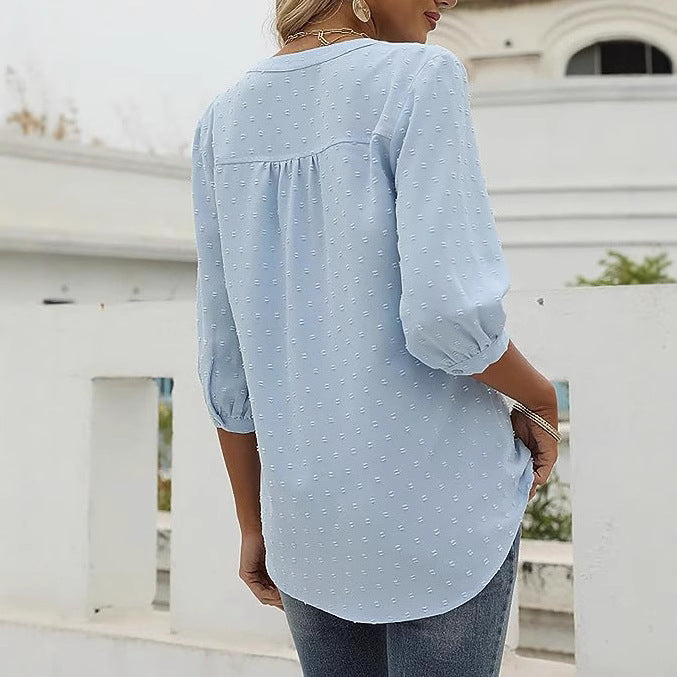 Damen Bluse mit feiner Struktur und Knopfleiste Stalluxe