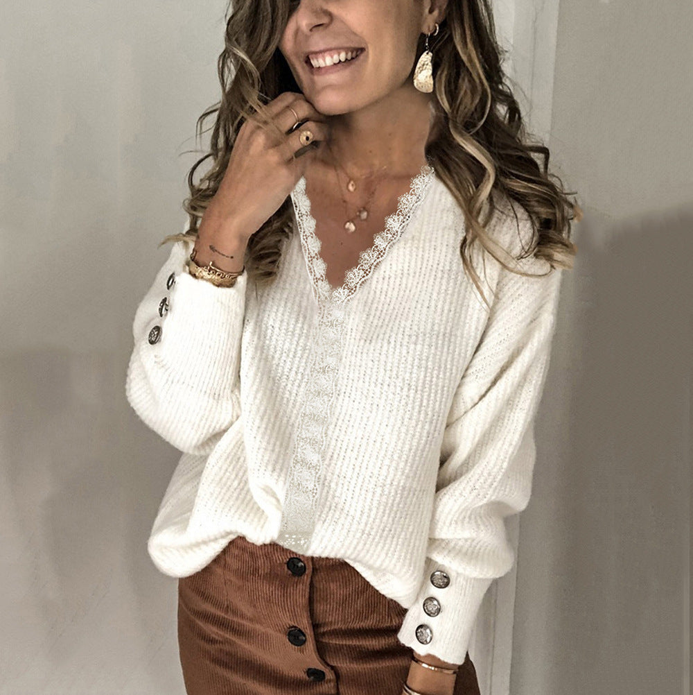 Damen Grobstrickpullover mit V-Ausschnitt und eleganten Knopfdetails Stalluxe