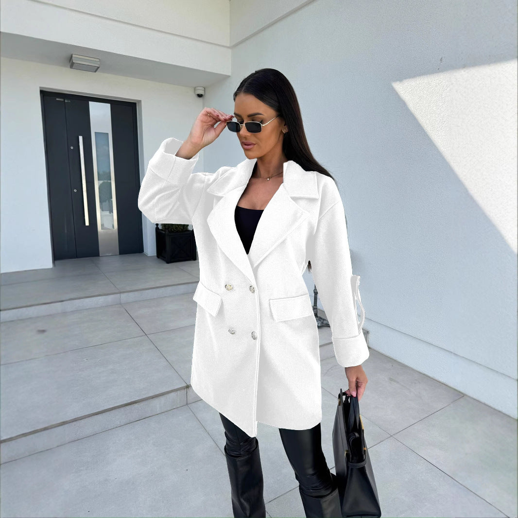 Damen Eleganter Oversized-Doppelreiher-Mantel mit strukturiertem Obermaterial Stalluxe
