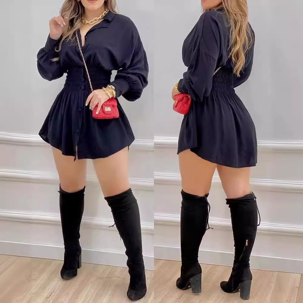 Damen Modisches Hemdblusenkleid mit tailliertem Schnitt und grafischem Muster Stalluxe