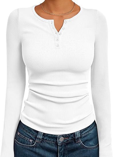 Damen Figurbetontes Langarmshirt mit Knopfleiste und Rippstruktur Stalluxe