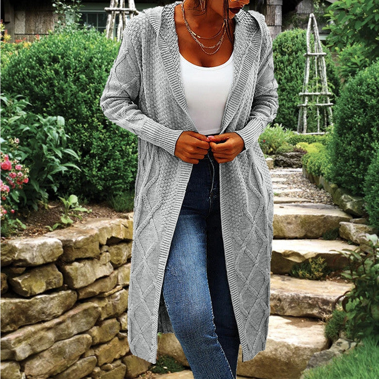 Damen Strickmantel mit gehäkeltem Zopfdesign und offenem Schnitt Stalluxe