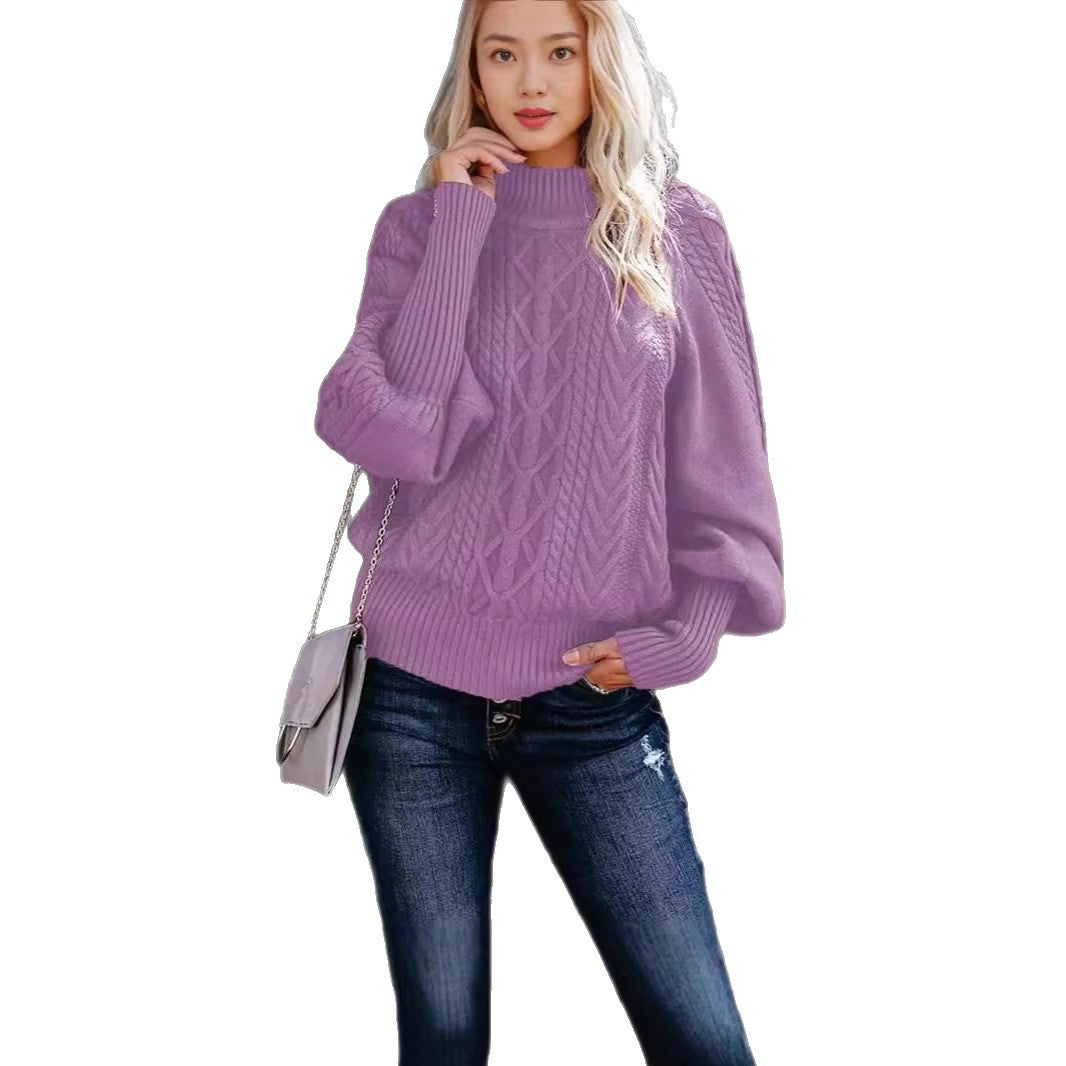 Damen Strickpullover mit hohem Kragen und volumetrischen Ärmeln Stalluxe
