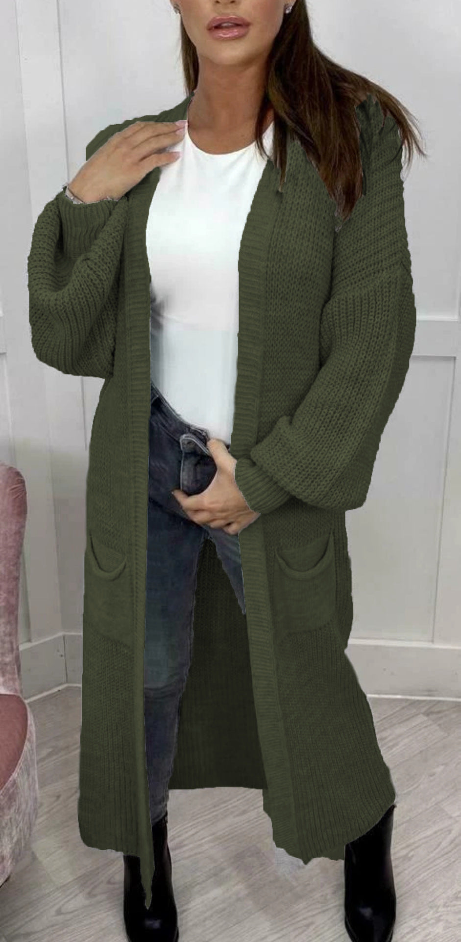 Damen Langer Strickcardigan mit strukturierter Maschenoptik und praktischen Taschen Stalluxe