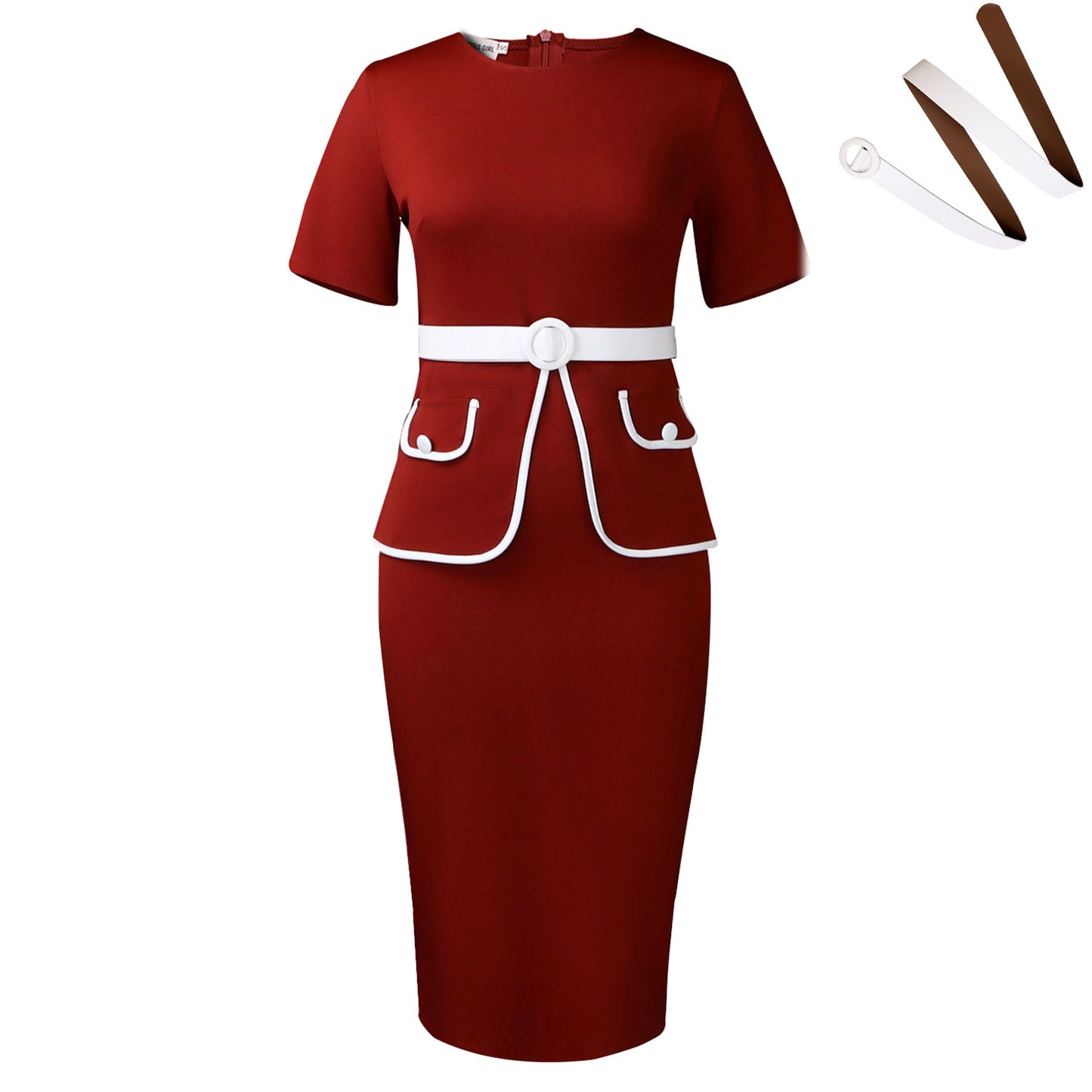 Damen Elegantes Tailliertes Kleid mit peppiger Taschenapplikation und breitem Gürtel Stalluxe