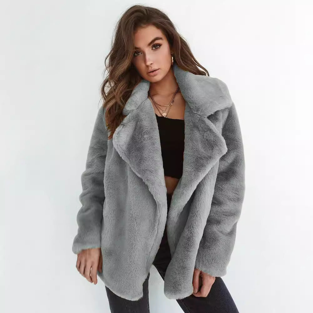 Damen kuscheliger Fleece-Mantel mit klassischem Reverskragen Stalluxe
