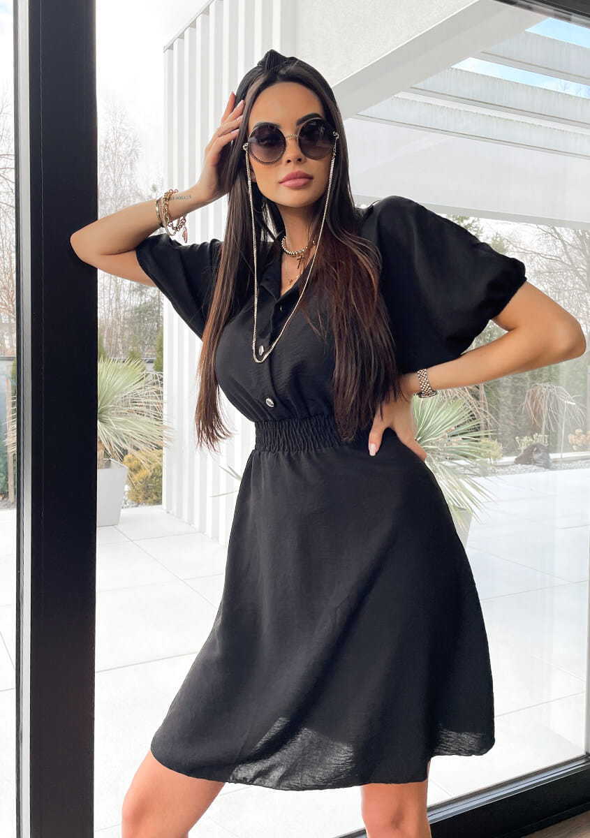 Damen Hemdkleid mit elastischem Bund und modischem Kragen Stalluxe