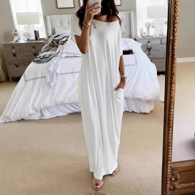 Damen oversized Maxikleid mit praktischen Seitentaschen und tiefem Ausschnitt Stalluxe