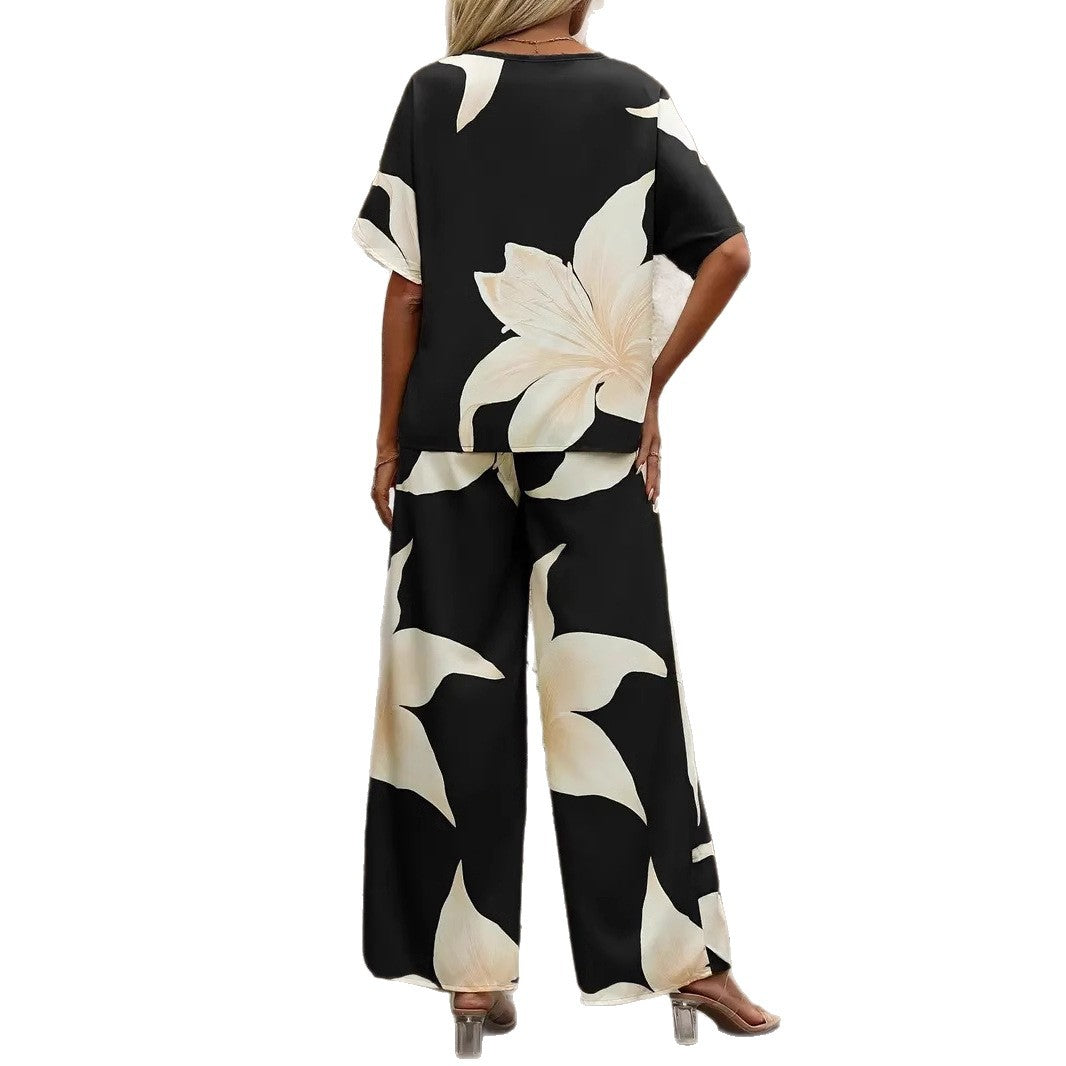 Damen Luftiges Zweiteiliges Set mit floralem Design und weitem Schnitt Stalluxe