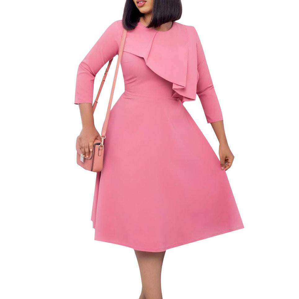 Damen A-Linien Kleid mit asymmetrischem Rüschensaum und eleganten Ärmeln Stalluxe
