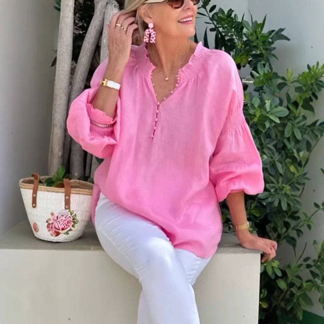 Damen luftige Bluse mit Knopfdetail und voluminösen Ärmeln Stalluxe