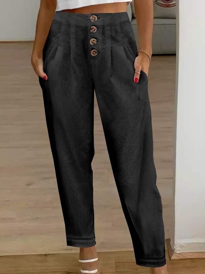 Damen High-Waist Hose mit Knopfdetails und seitlichen Taschen Stalluxe