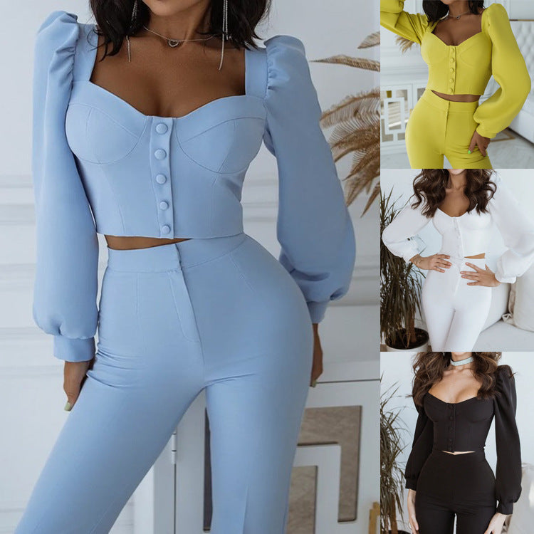 Damen Elegantes Set mit figurbetontem Oberteil und weitem Hosenbein Stalluxe