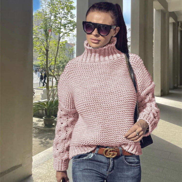 Damen Grobstrickpullover mit hohem Kragen und strukturiertem Armdesign Stalluxe
