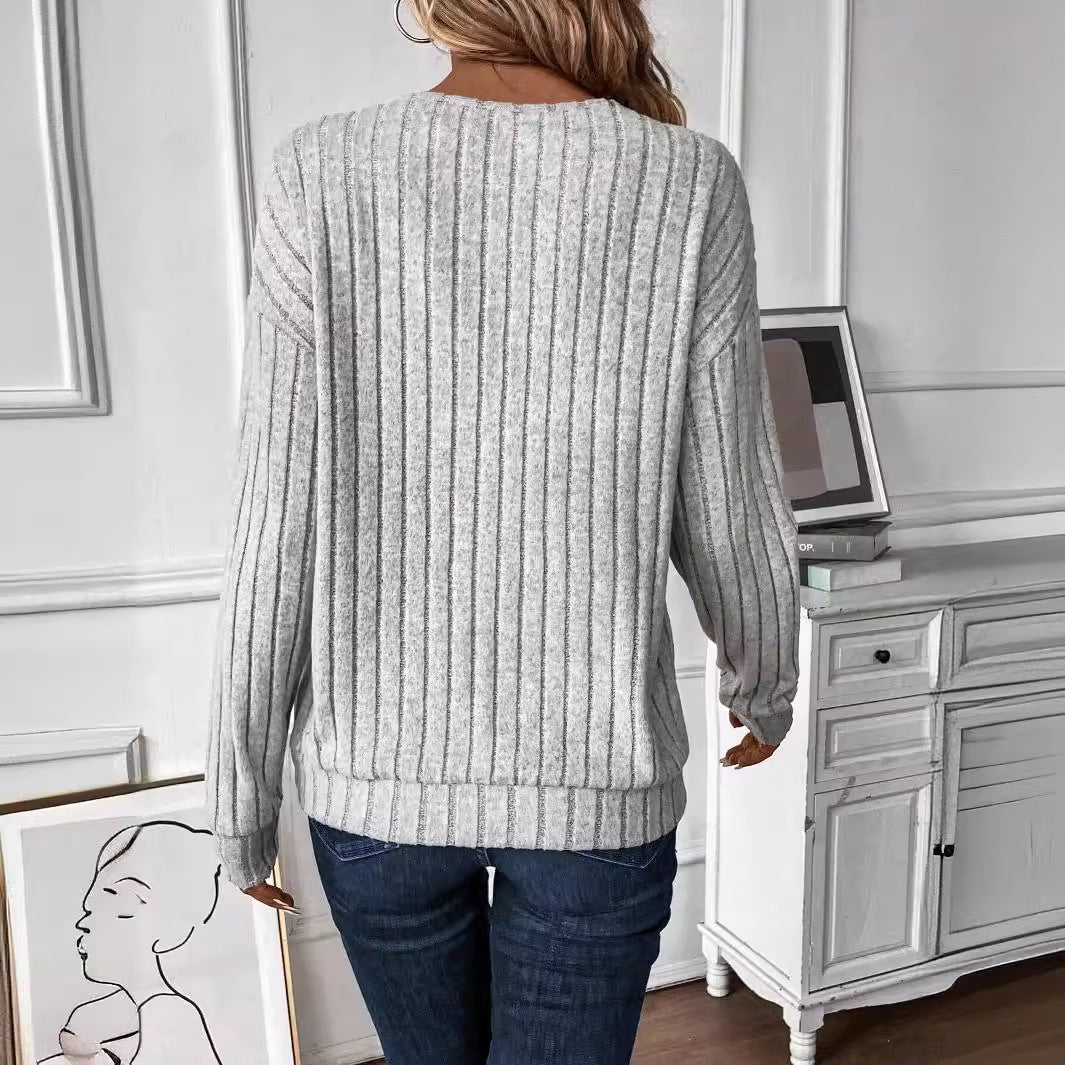 Damen V-Ausschnitt Strickpullover mit senkrechter Rippstruktur Stalluxe