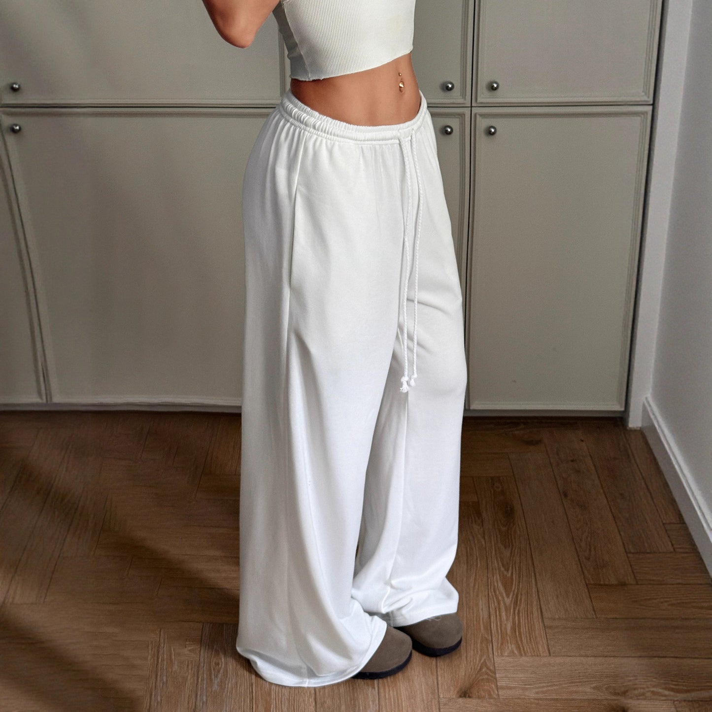 Damen Bequeme Weite Sommerhose mit elastischem Bund und Kordelzug Stalluxe