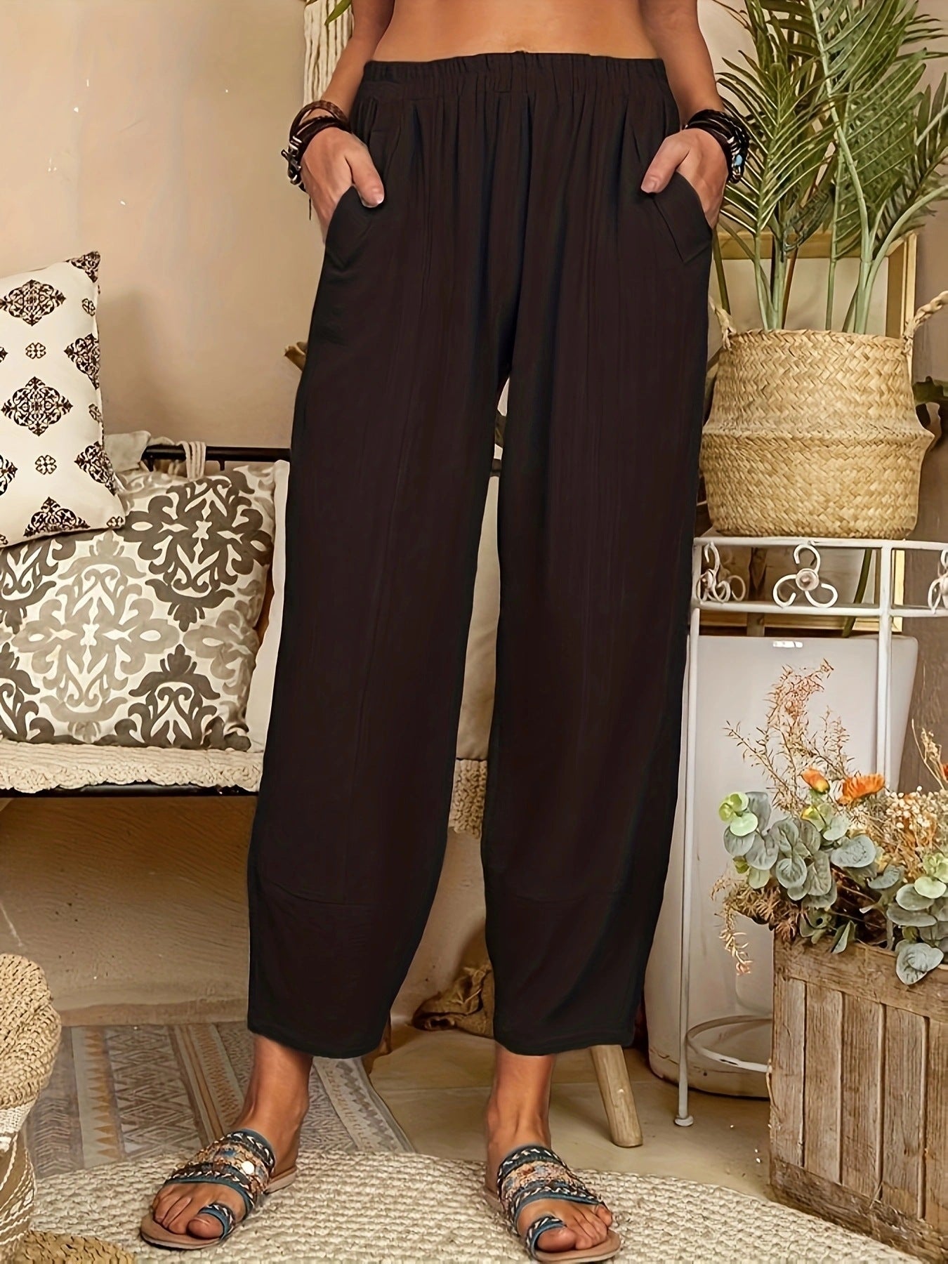 Damen bequeme Sommerhose mit elastischem Bund und praktischen Seitentaschen Stalluxe