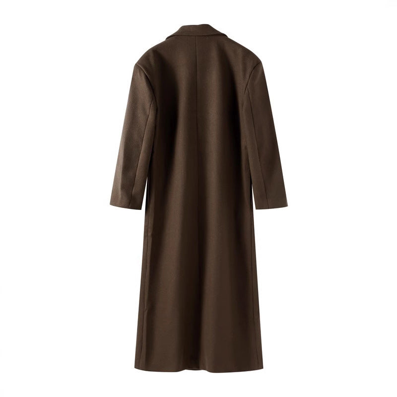 Damen Eleganter Langmantel mit doppelter Knopfleiste und breitem Kragen Stalluxe