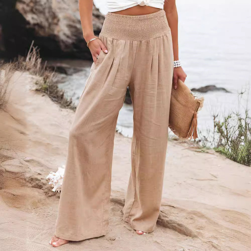 Damen Sommerliche Weite Leinenhose mit elastischem Bund Stalluxe