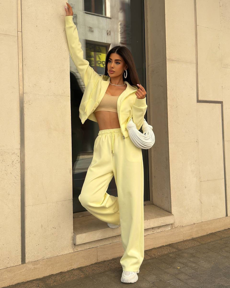 Damen trendiger Lounge-Anzug mit komfortablem Cropped Hoodie und weit geschnittenen Hosen Stalluxe