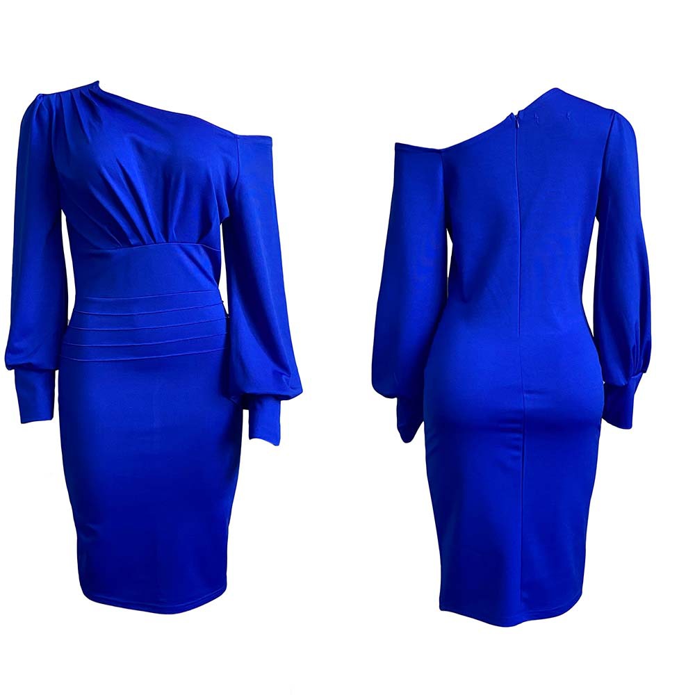 Damen Elegantes Cocktailkleid mit asymmetrischem Design und Puffärmeln Stalluxe