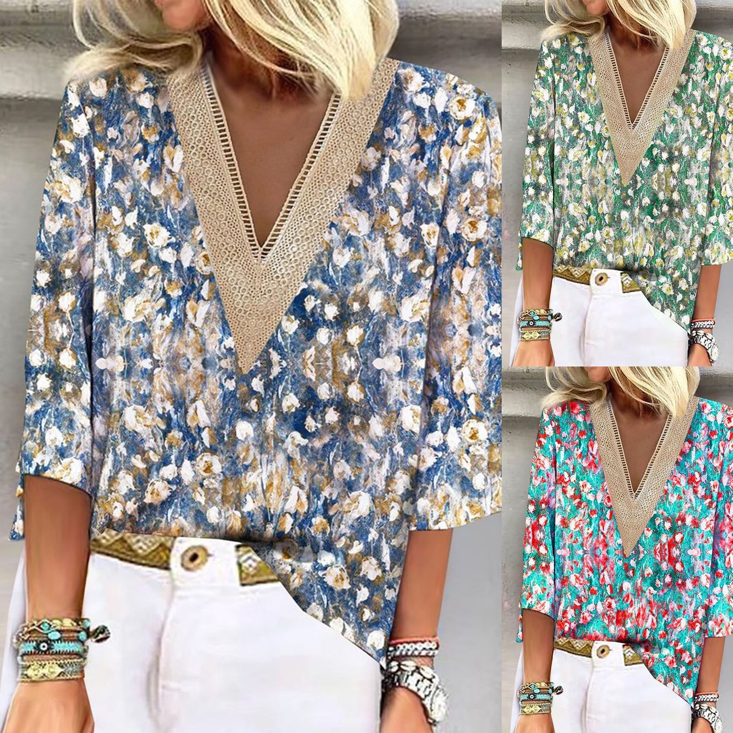 Damen Fashion Bluse mit V-Ausschnitt und Spitze Stalluxe
