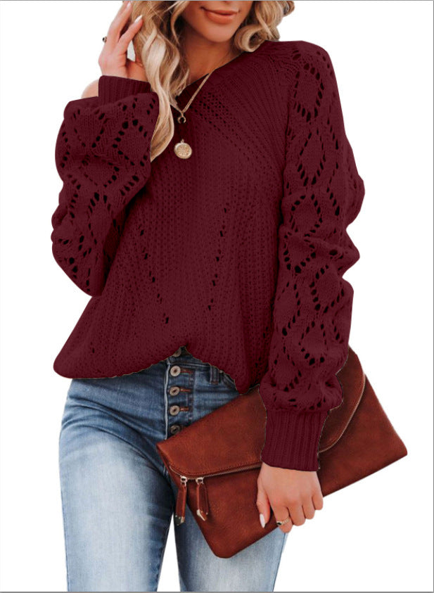 Damen Strickpullover mit Lochmuster und voluminösen Ärmeln Stalluxe