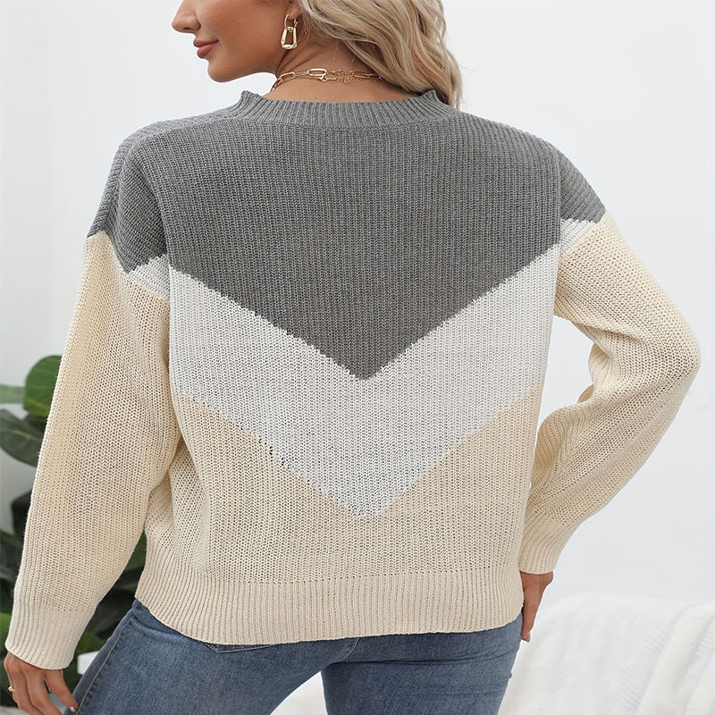 Damen gemütlicher Pullover mit modernem V-Design und luftiger Strickoptik Stalluxe
