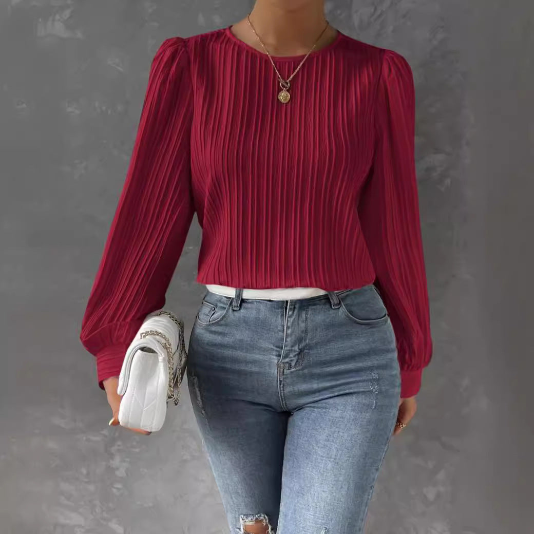 Damen Faltenbluse mit langen Ärmeln Stalluxe