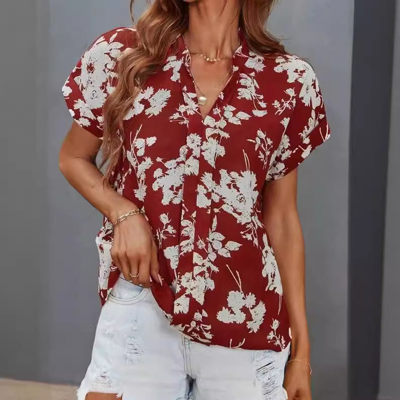 Damen lässige Bluse mit floralem Muster und kurzer Knopfleiste Stalluxe