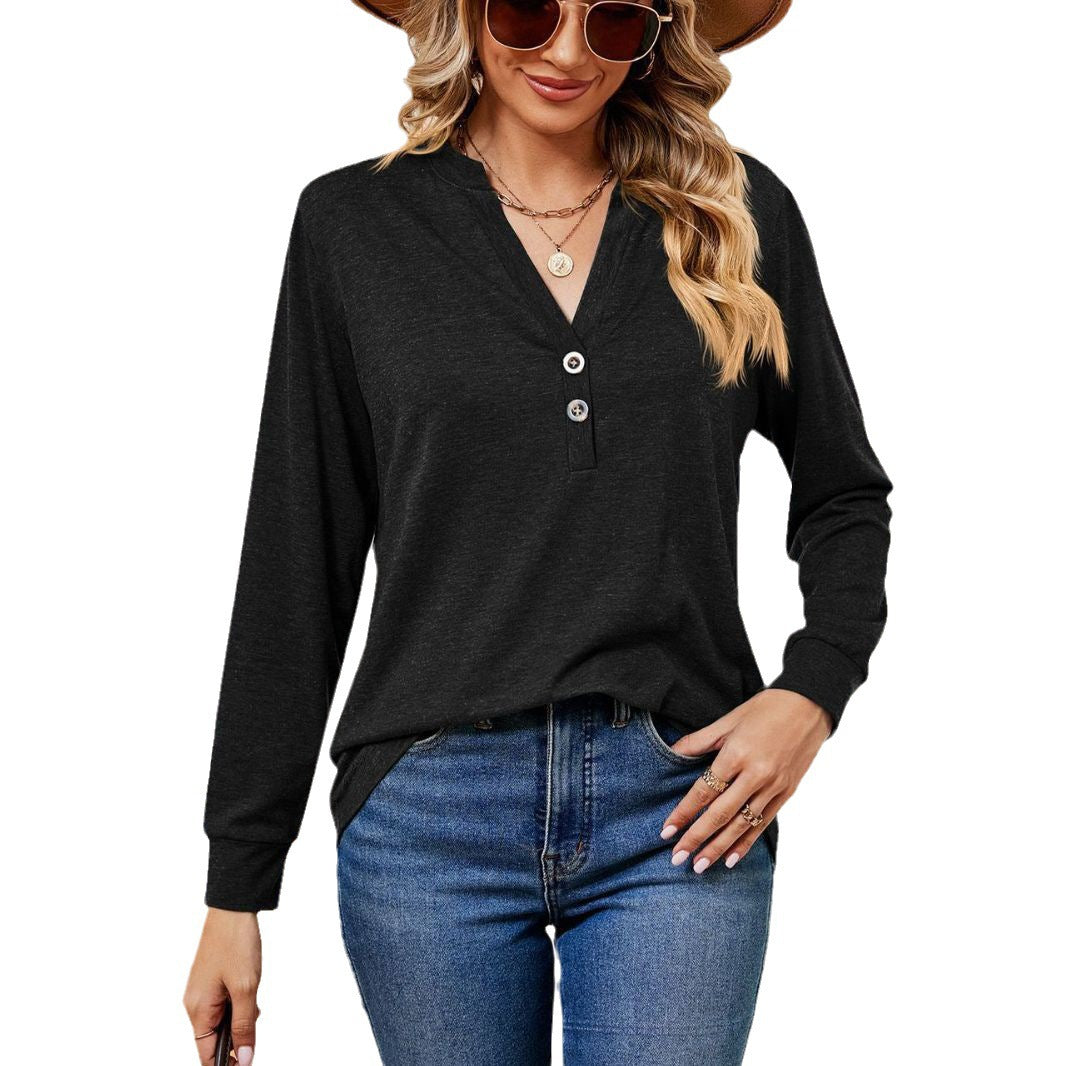 Damen Langarmtop mit modischem Henley-Ausschnitt und Knopfdesign Stalluxe