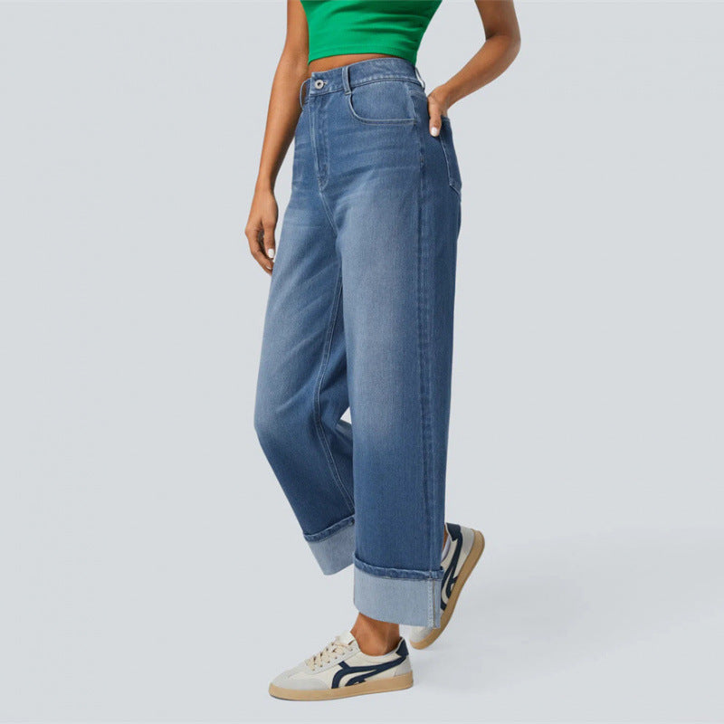 Damen Weit geschnittene Jeans mit ausgefallenem Saum Stalluxe