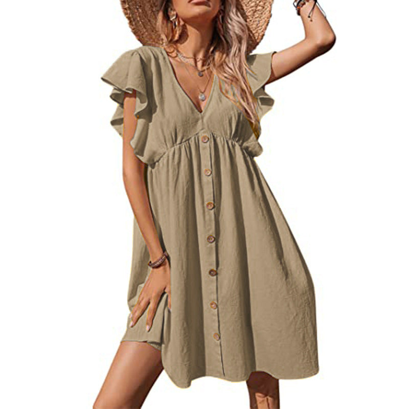 Frauen Rüschknopf-A-Linie Kleid Stalluxe