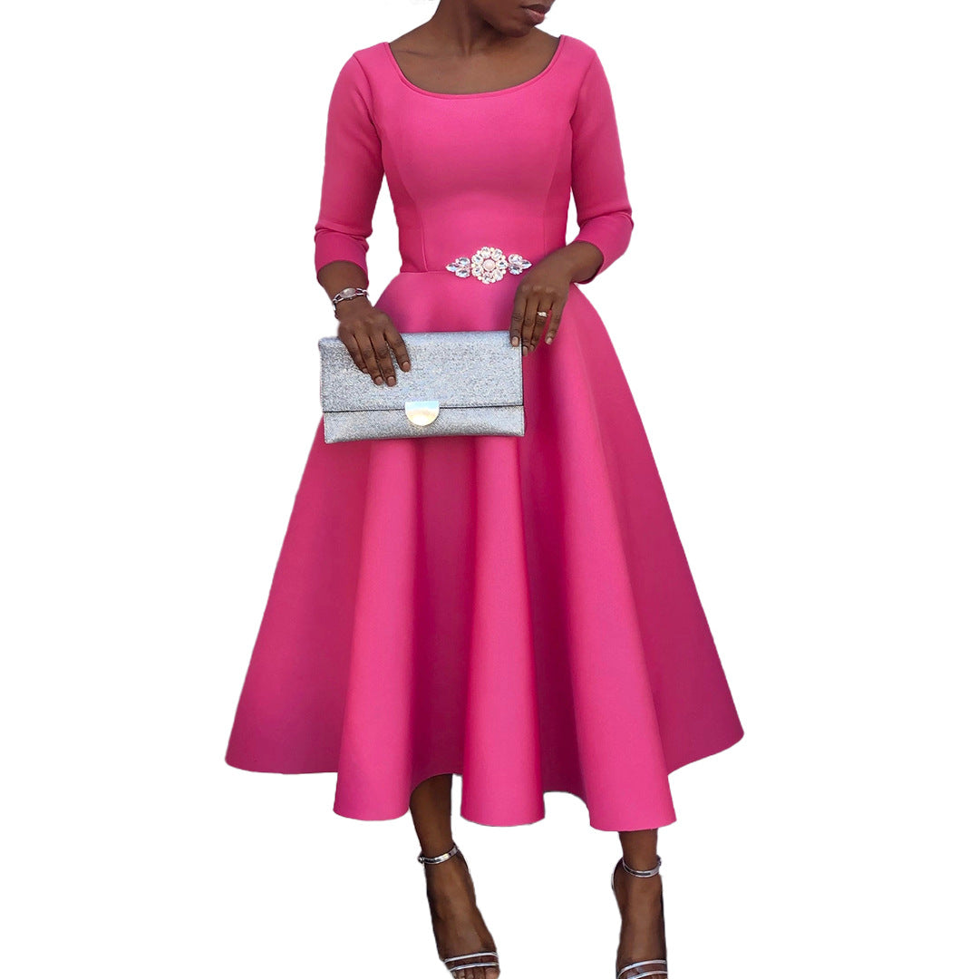 Damen elegantes Cocktailkleid mit A-Linien Schnitt und halblangen Ärmeln Stalluxe