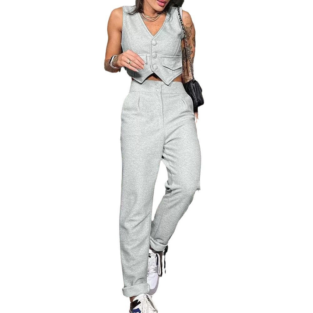 Damen Co-ord Set mit Knopfdetails und elastischem Bund Stalluxe