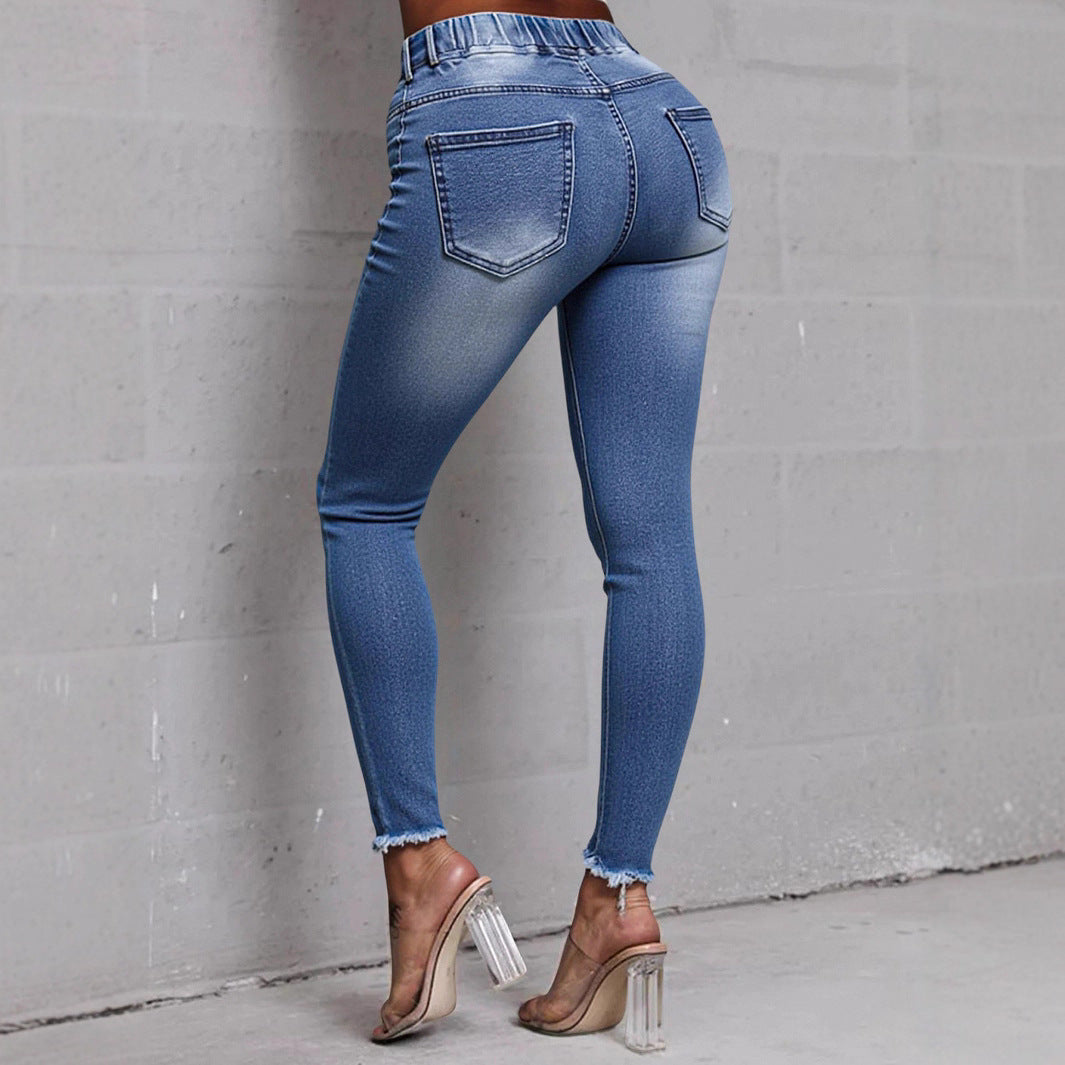 Damen Ripped Skinny Jeans mit elastischem Bund und modischen Destroyed-Details Stalluxe