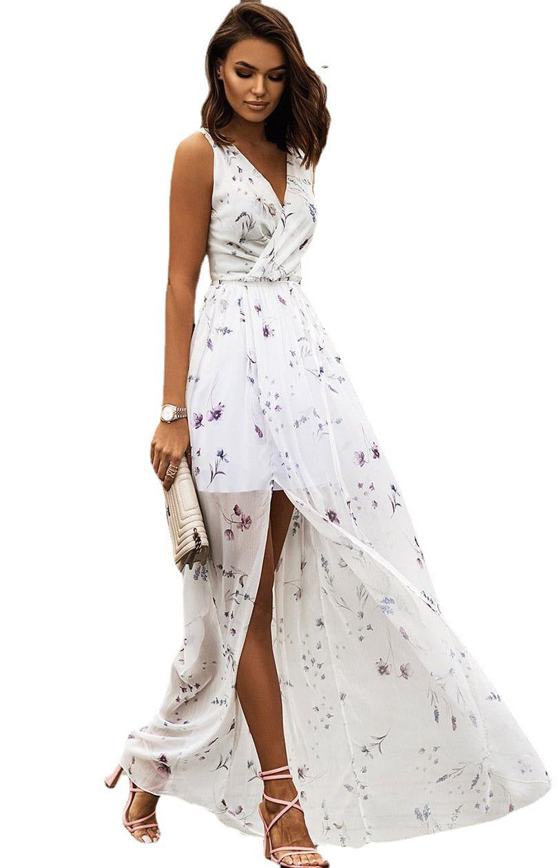 Damen Maxikleid mit verführerischem V-Ausschnitt und zartem Blumenmuster Stalluxe