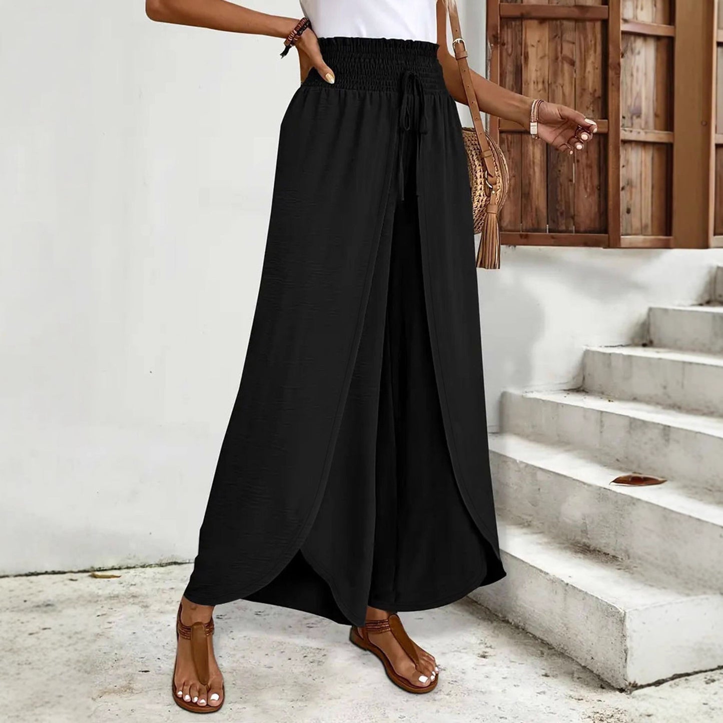 Damen Palazzo-Hose mit elastischem Bund und seitlichen Schlitzen Stalluxe