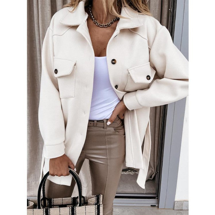 Damen Oversize-Hemdjacke mit praktischen Taschen und modernem Kragen Stalluxe