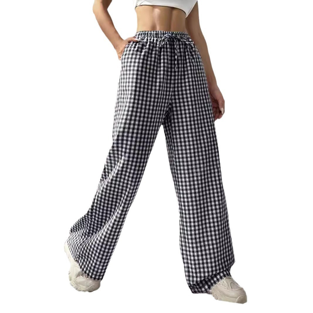 Damen Leichte, lässige Hosen im karo Design mit elastischem Bund und Kordelzug Stalluxe