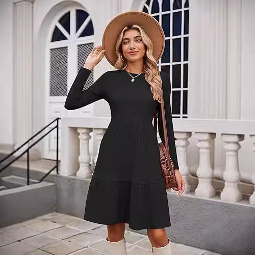 Damen Maxikleid mit Rippstruktur und weitem Rock Stalluxe