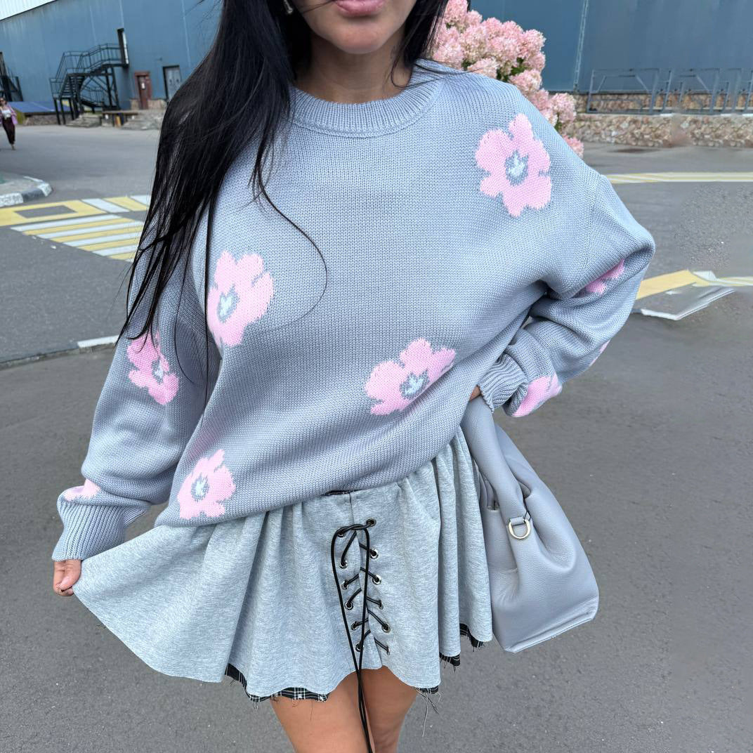 Damen Strickpullover mit floralem Muster und lässigem Schnitt Stalluxe